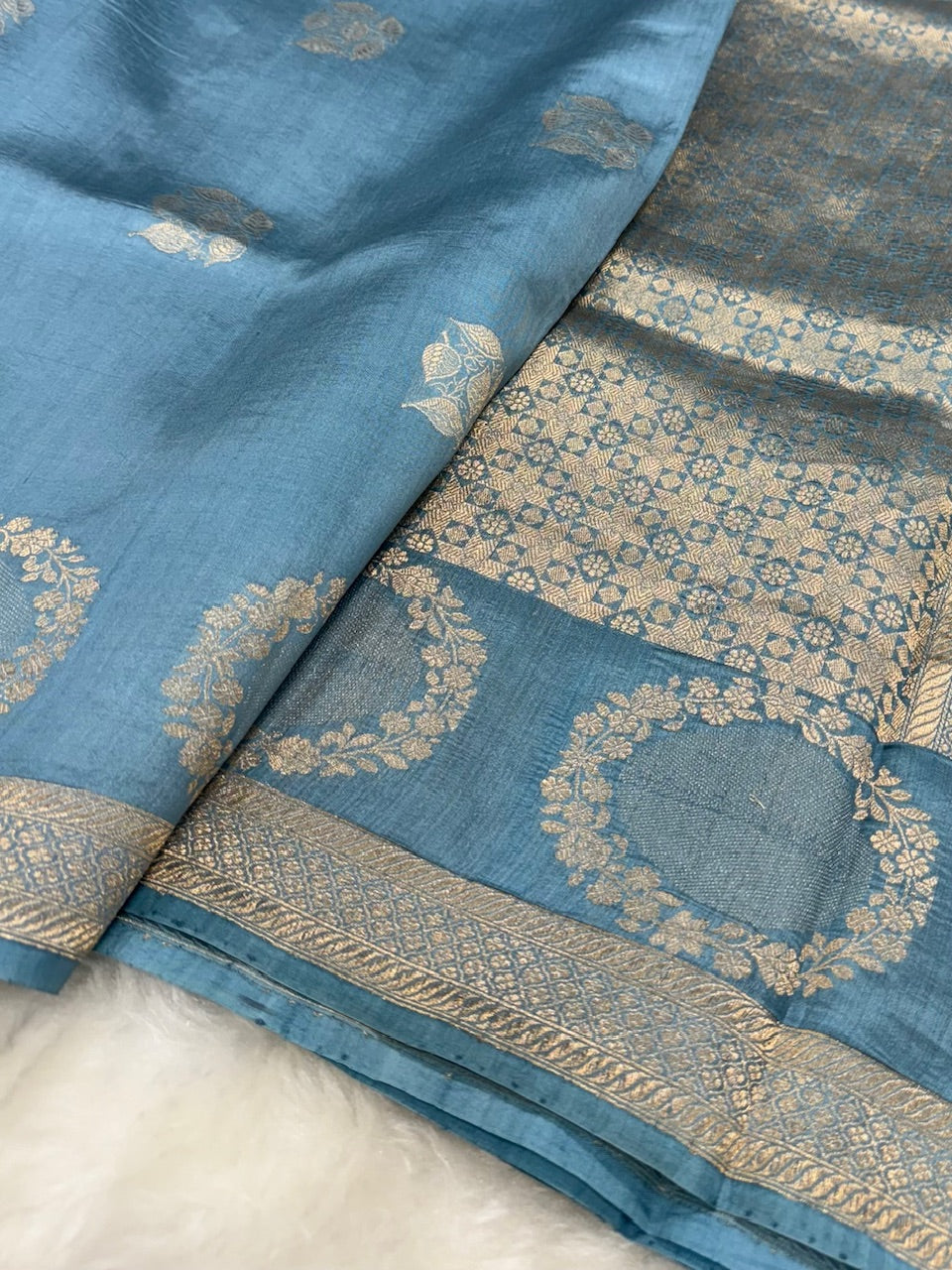 Nile Blue Shades Meena Boota Handwoven Raw Mango Silk RM-34