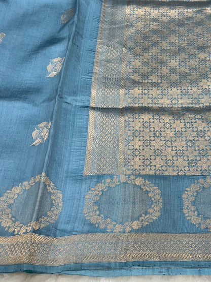 Nile Blue Shades Meena Boota Handwoven Raw Mango Silk RM-34