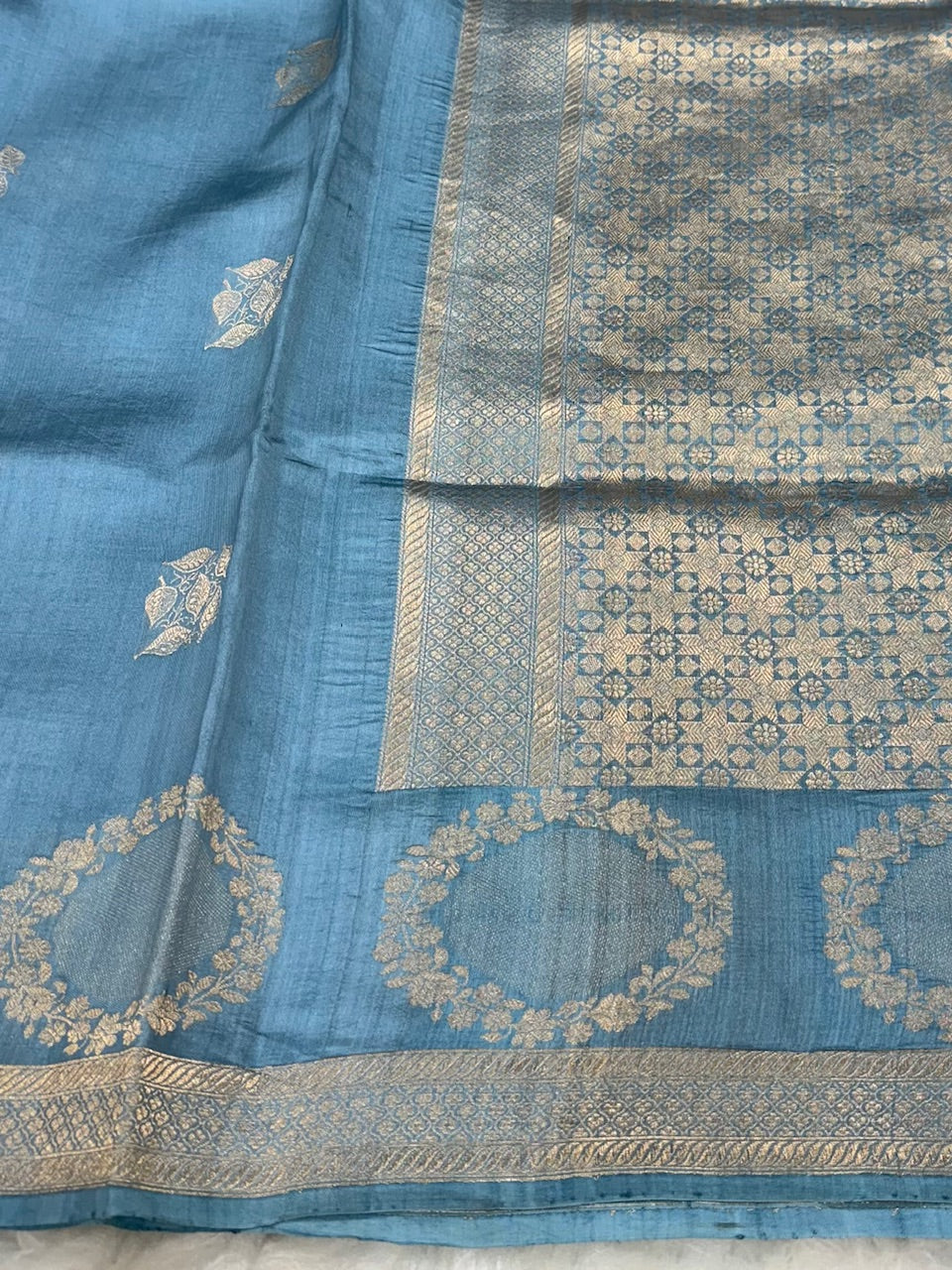 Nile Blue Shades Meena Boota Handwoven Raw Mango Silk RM-34