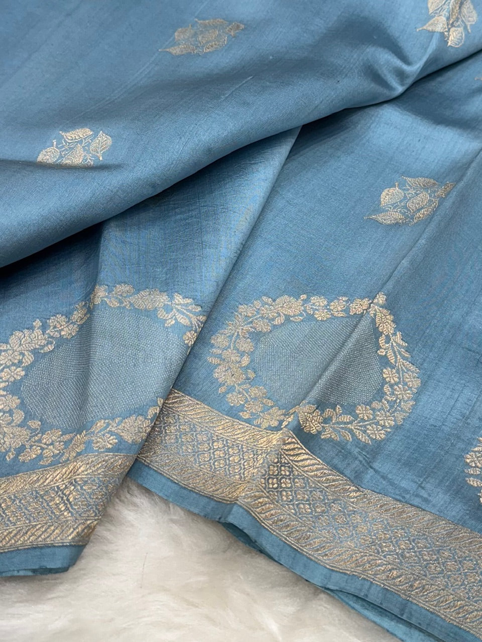 Nile Blue Shades Meena Boota Handwoven Raw Mango Silk RM-34