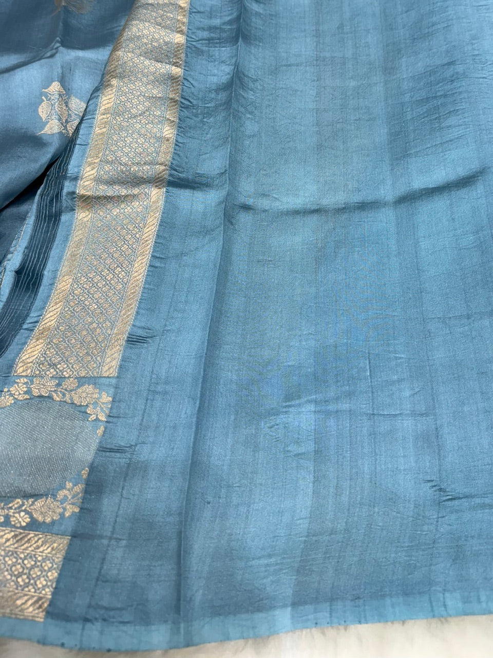 Nile Blue Shades Meena Boota Handwoven Raw Mango Silk RM-34
