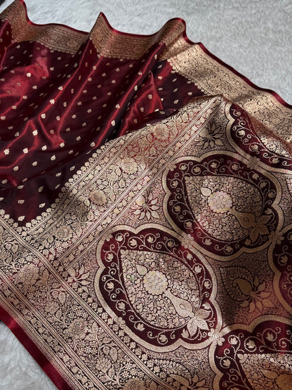 Ultra Light Weight Satin Silk Booti in Maroon Shades