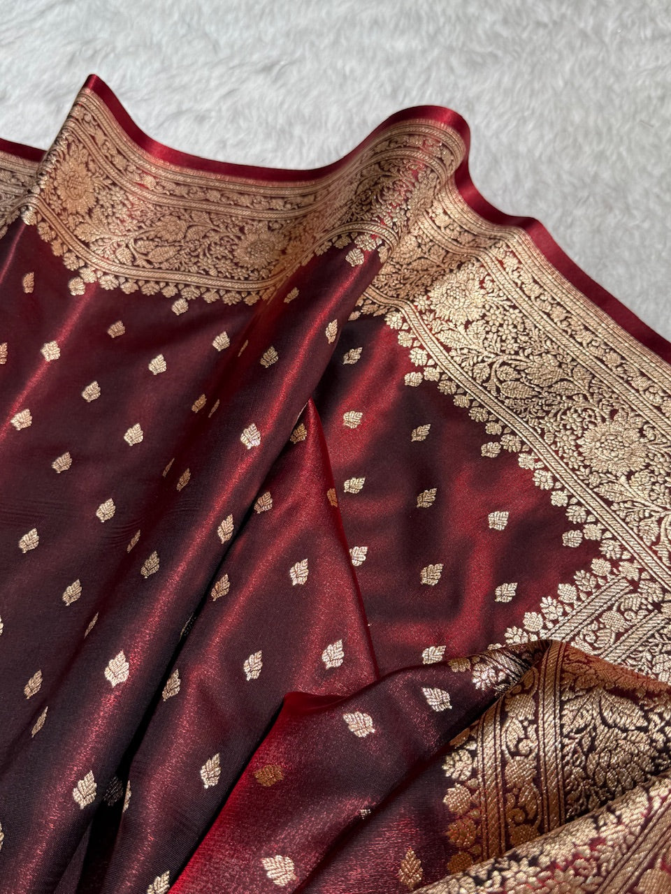 Ultra Light Weight Satin Silk Booti in Maroon Shades
