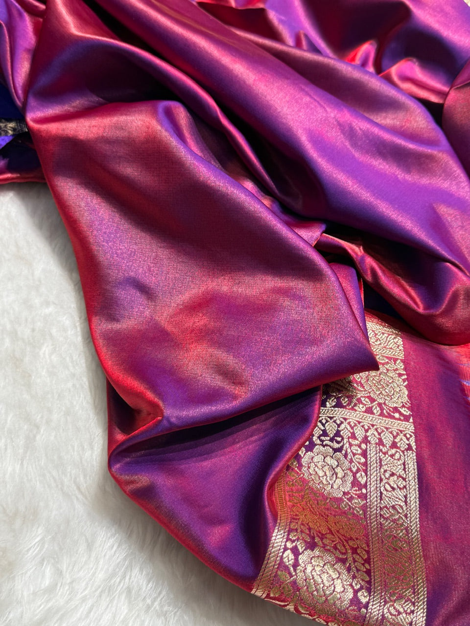 Light Weight Cross Purple Satin Silk Saree SS15