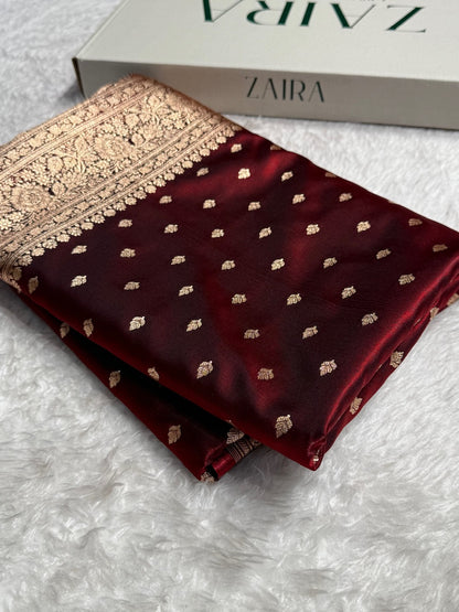 Ultra Light Weight Satin Silk Booti in Maroon Shades