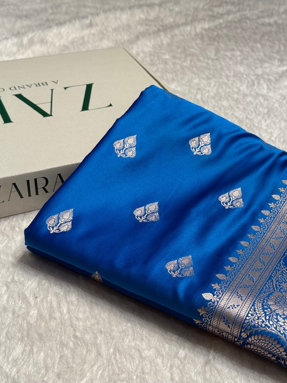 French Blue Banarasi Booti Katan Silk Saree