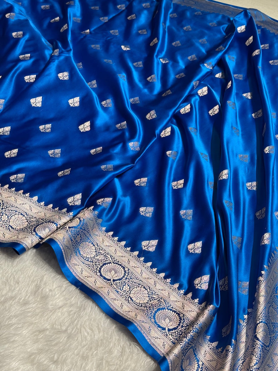 French Blue Banarasi Booti Katan Silk Saree