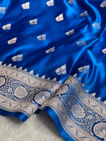 French Blue Banarasi Booti Katan Silk Saree