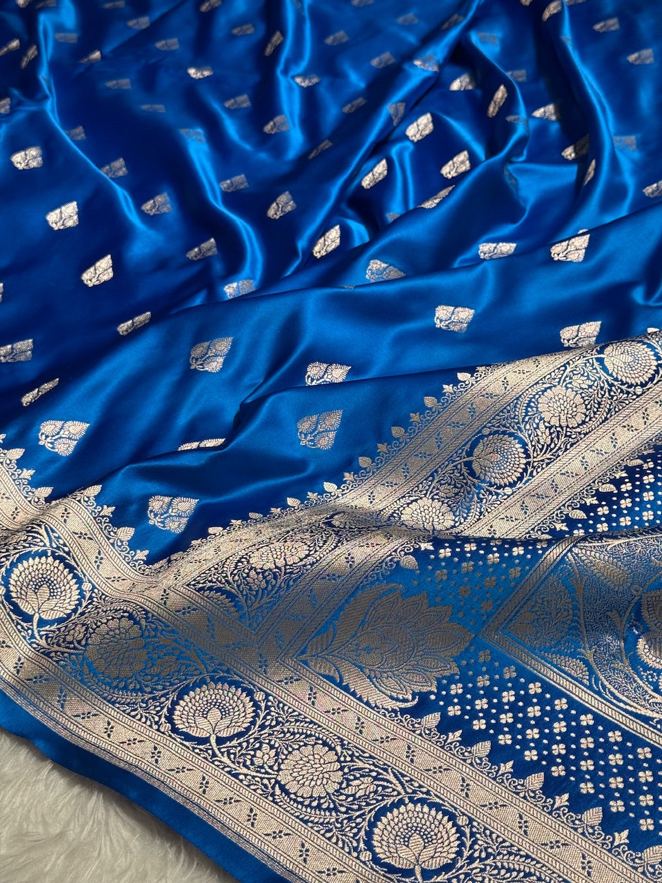 French Blue Banarasi Booti Katan Silk Saree