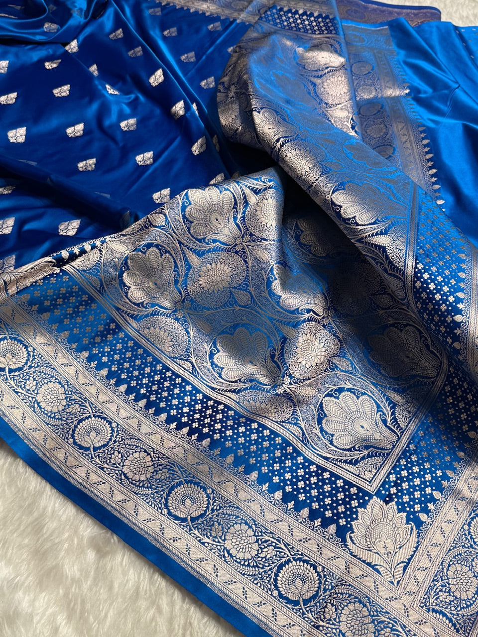 French Blue Banarasi Booti Katan Silk Saree