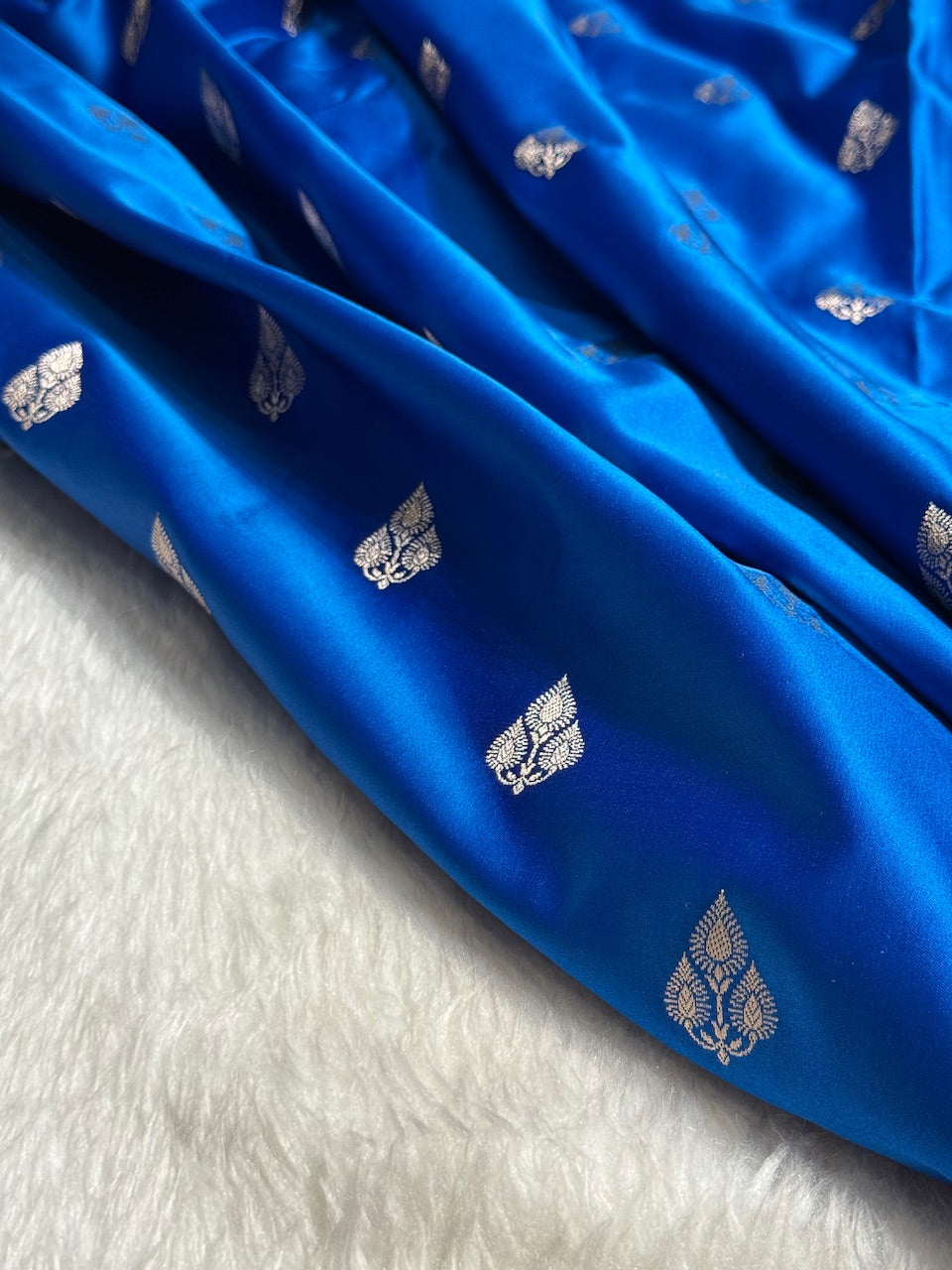 French Blue Banarasi Booti Katan Silk Saree