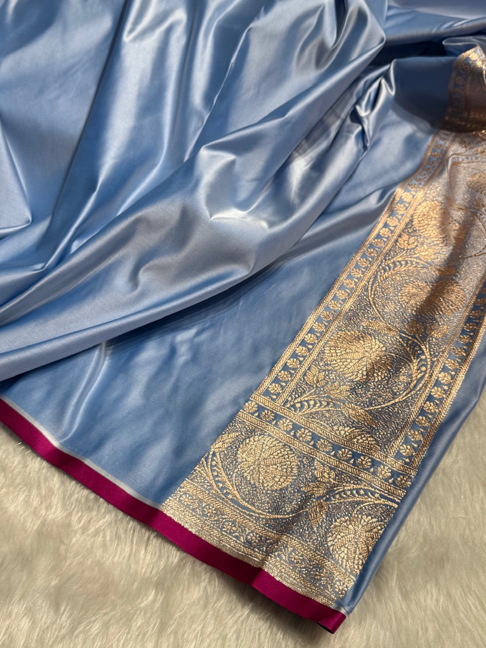 Nile Blue Banarasi Jaal Satin Katan Silk Saree SK06