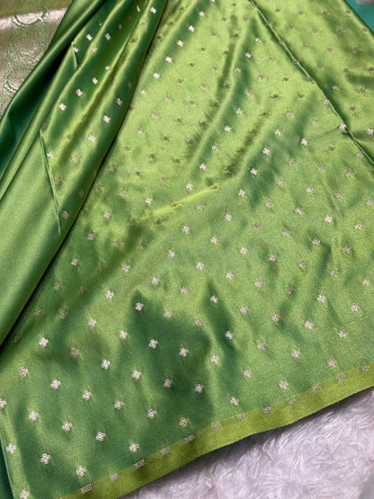 Forest Green Banarasi Booti Katan Silk Saree