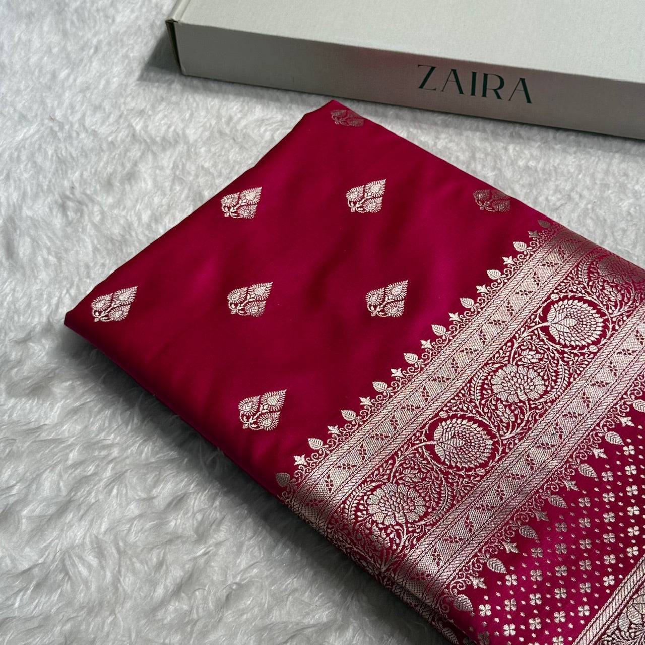 Redish Pink Banarasi Booti Katan Silk Saree
