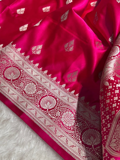 Redish Pink Banarasi Booti Katan Silk Saree