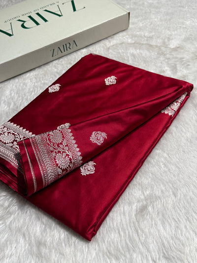 Dark Red Boota Mashru Silk Saree MCS25