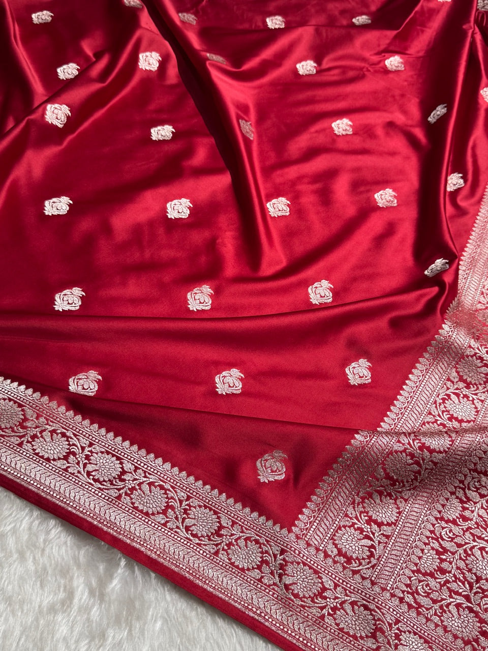 Dark Red Boota Mashru Silk Saree