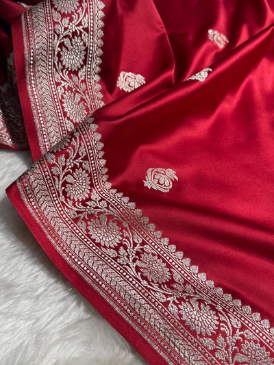 Dark Red Boota Mashru Silk Saree MCS25