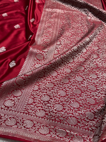 Dark Red Boota Mashru Silk Saree