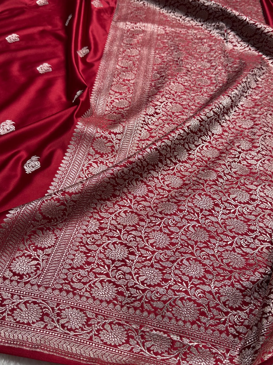 Dark Red Boota Mashru Silk Saree