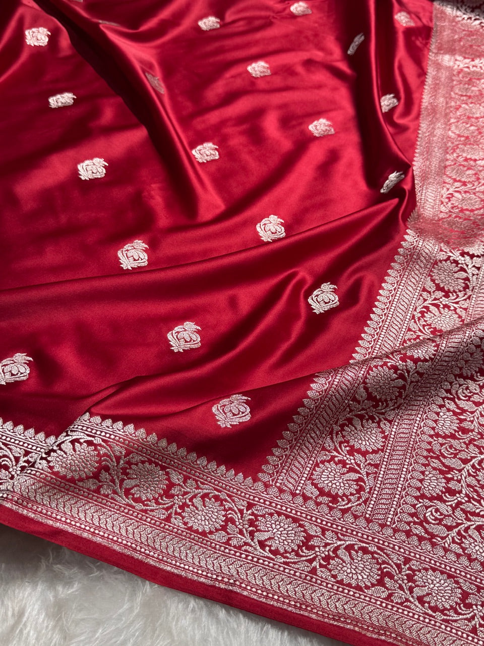 Dark Red Boota Mashru Silk Saree