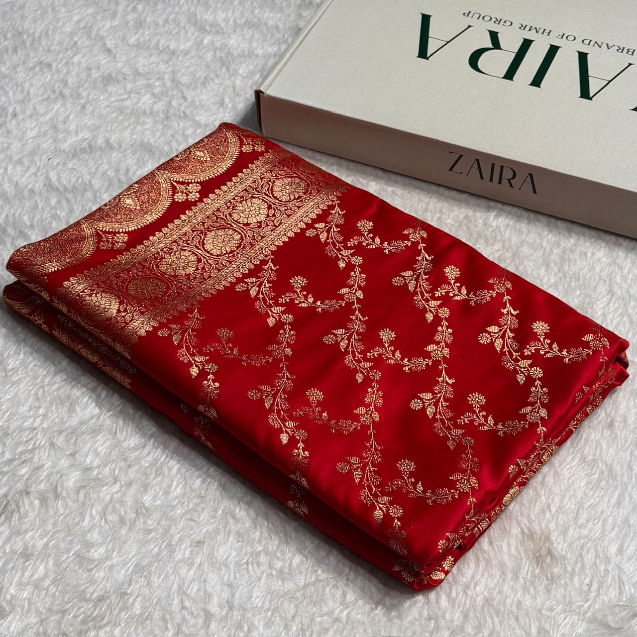 Red Banarasi Jaal Katan Silk Saree