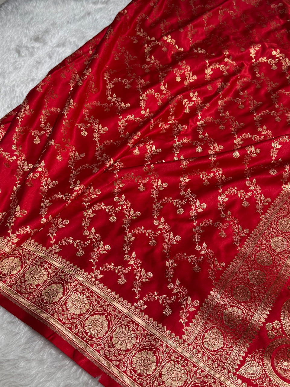 Red Banarasi Jaal Katan Silk Saree