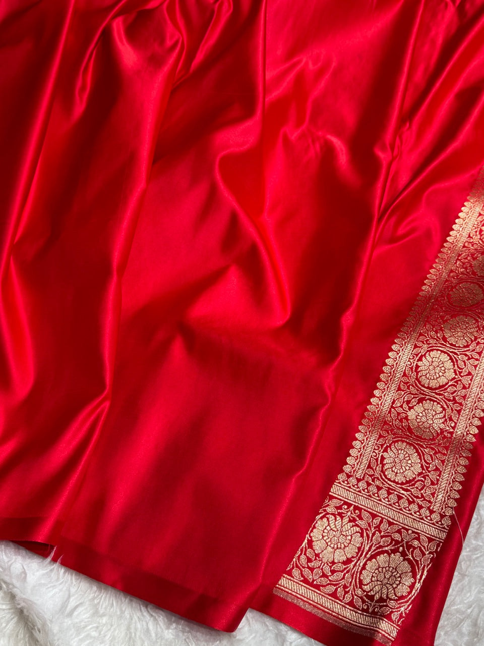 Red Banarasi Jaal Katan Silk Saree