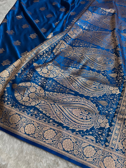 Midnight Blue Banarasi Boota Katan Silk Saree