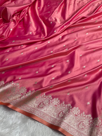 Baby Pink Shades Motif Booti Mashru Silk Saree