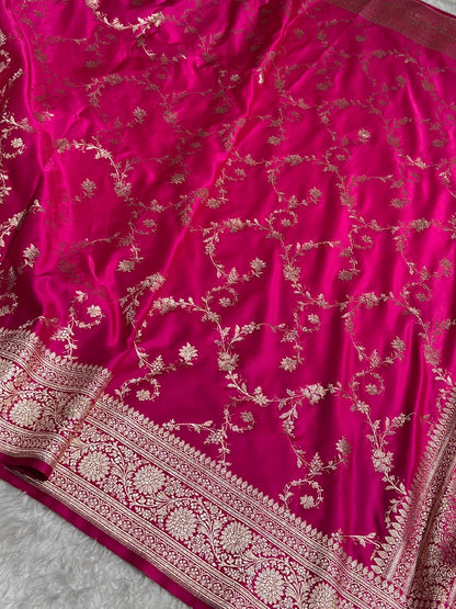 Pink Banarasi Jaal Katan Silk Saree