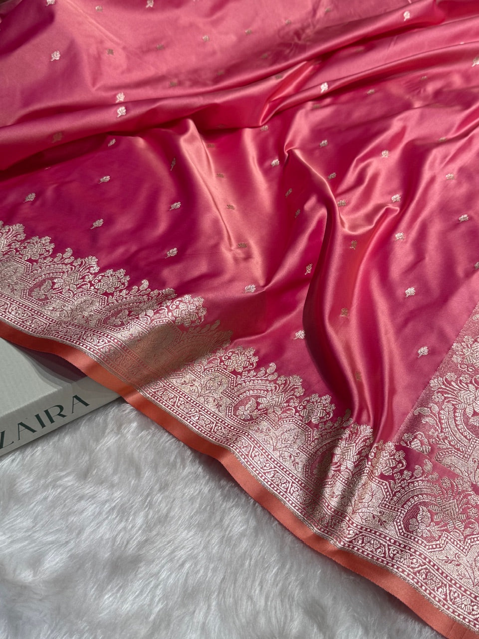 Baby Pink Shades Motif Booti Mashru Silk Saree