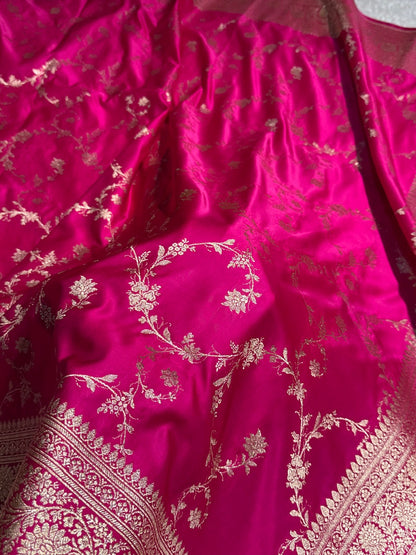 Pink Banarasi Jaal Katan Silk Saree