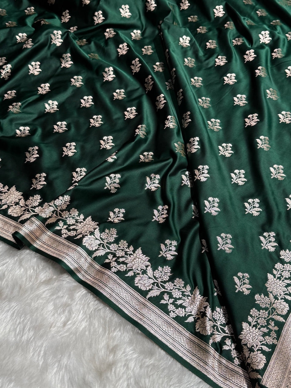 Bottle Green Shades Floral Boota Mashru Silk Saree