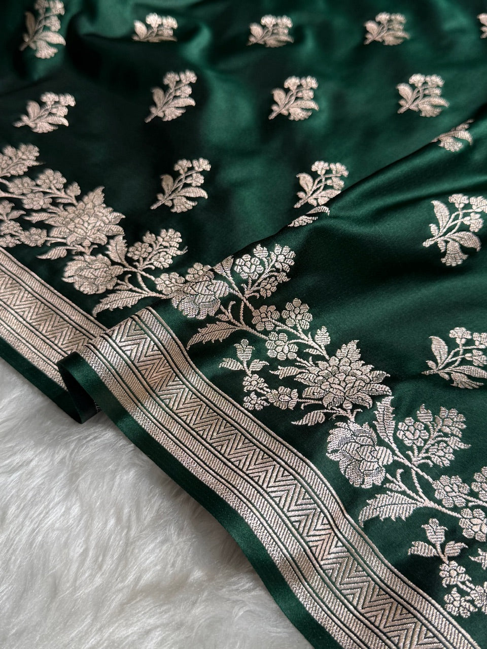Bottle Green Shades Floral Boota Mashru Silk Saree