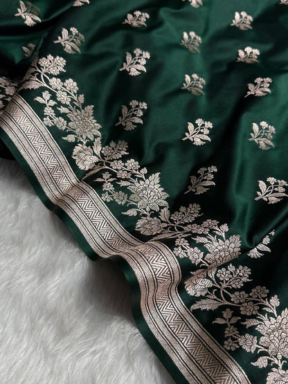 Bottle Green Shades Floral Boota Mashru Silk Saree