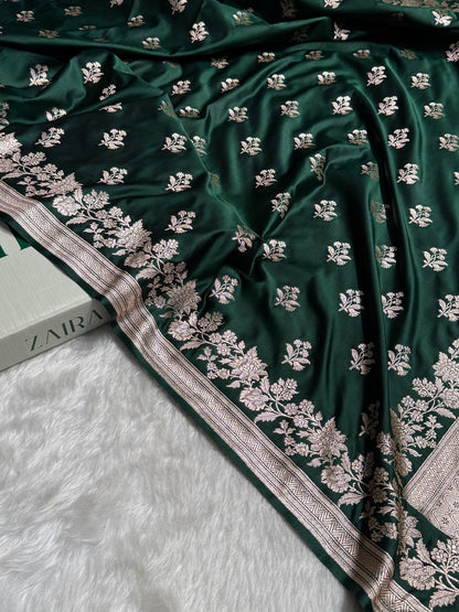 Bottle Green Shades Floral Boota Mashru Silk Saree