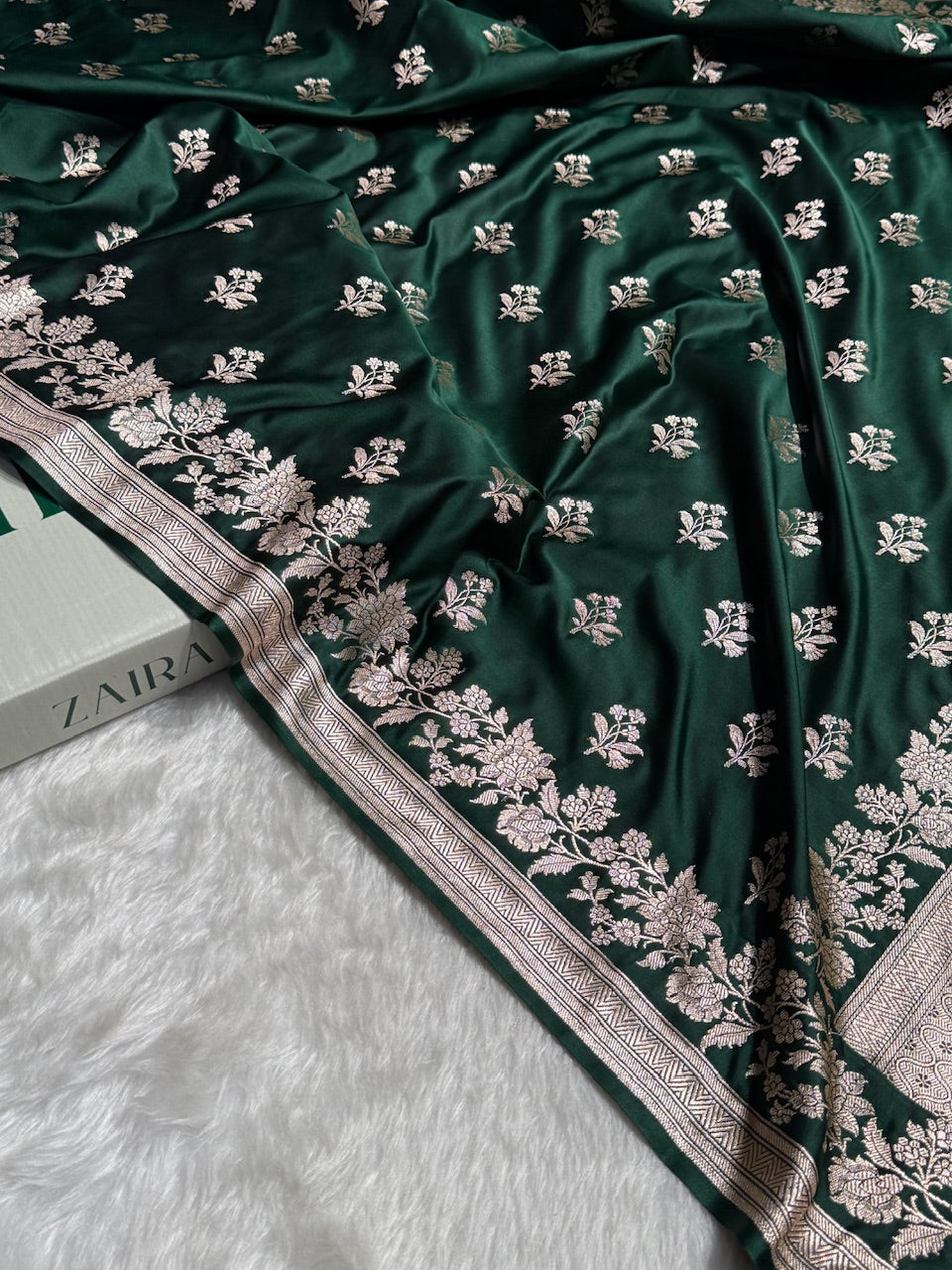 Bottle Green Shades Floral Boota Mashru Silk Saree