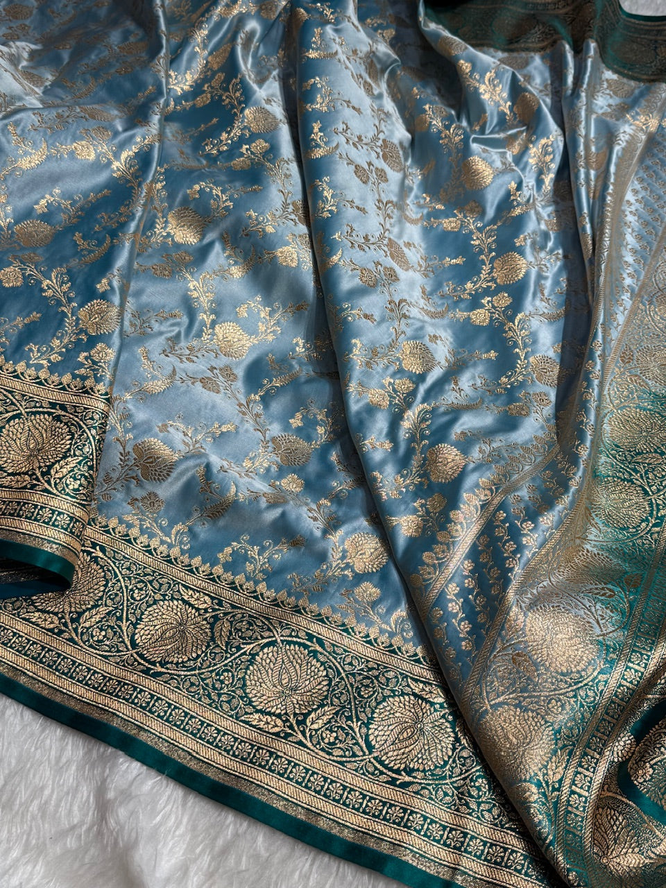Grey Banarasi Jaal Katan Silk Saree
