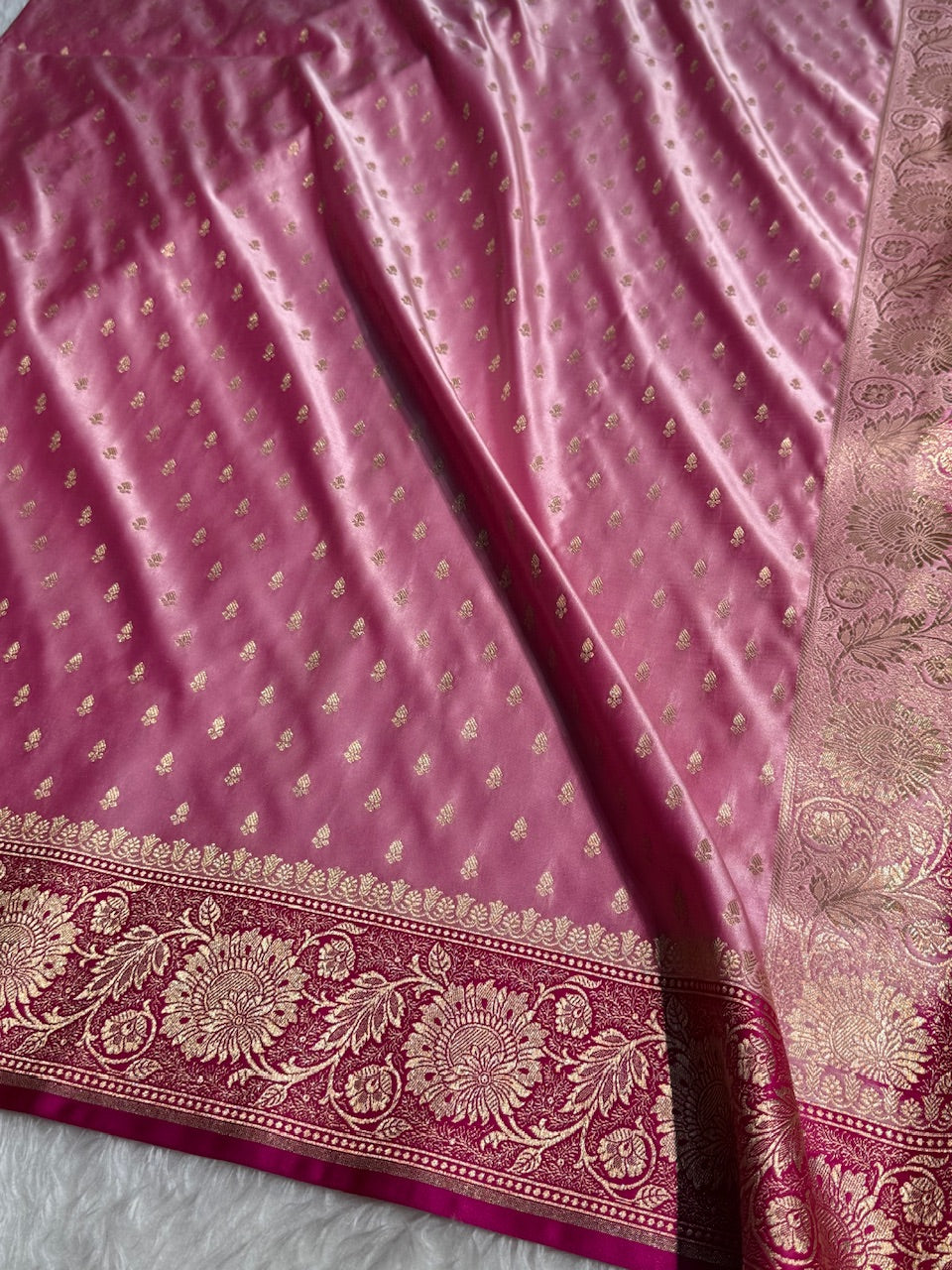 Baby Pink Banarasi Booti Katan Silk Saree