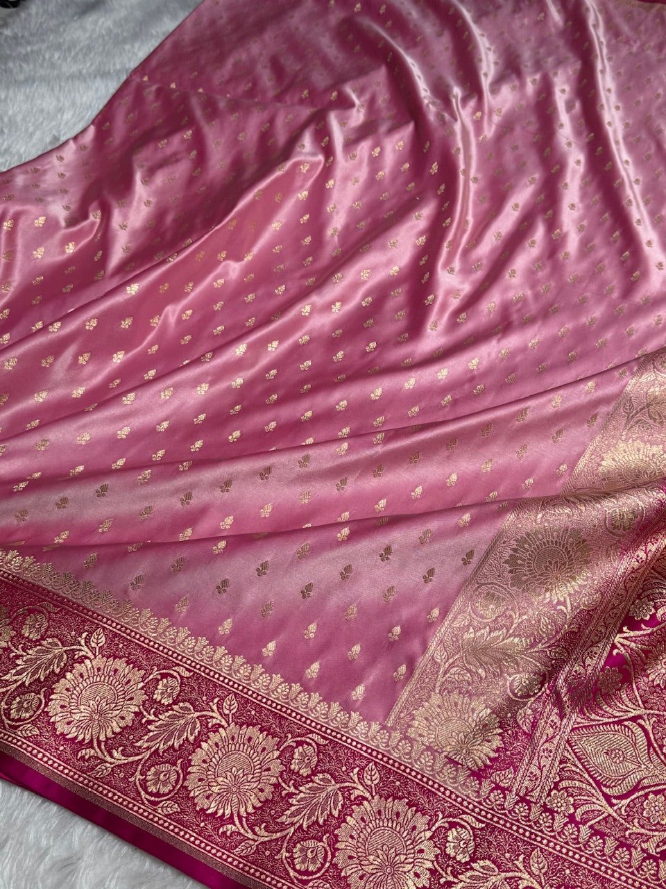 Baby Pink Banarasi Booti Katan Silk Saree