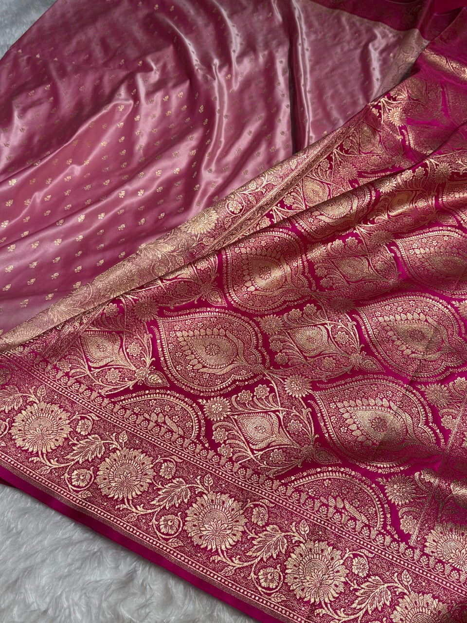 Baby Pink Banarasi Booti Katan Silk Saree