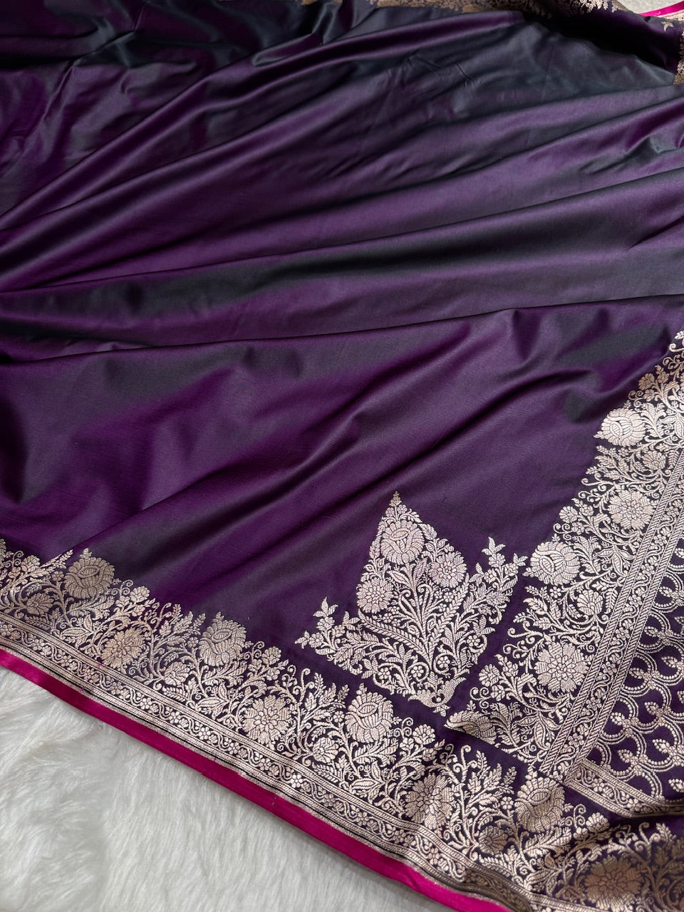 Dark Purple Shades Floral Border Mashru Silk Saree