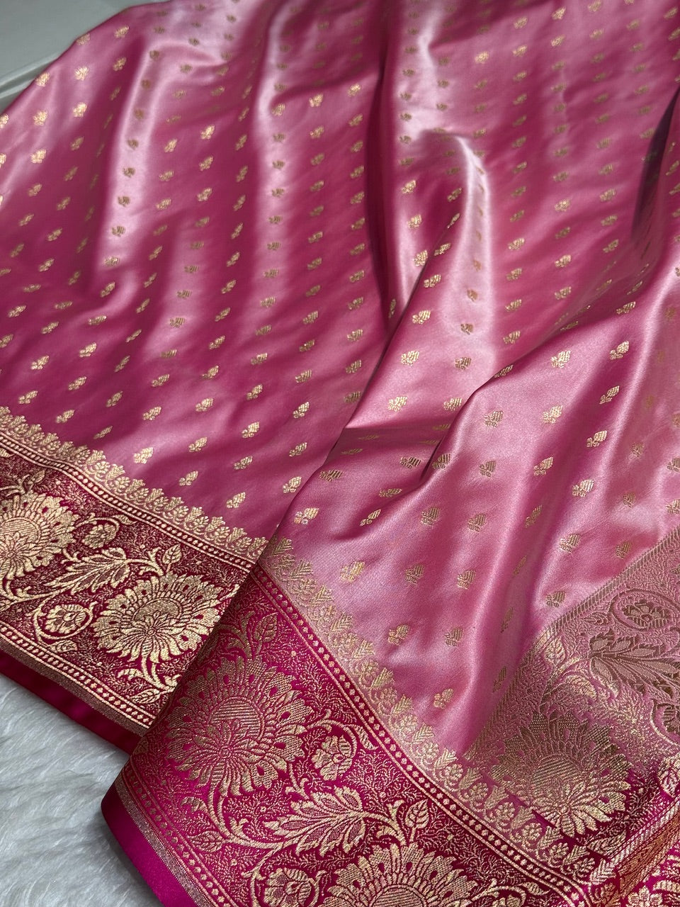 Baby Pink Banarasi Booti Katan Silk Saree