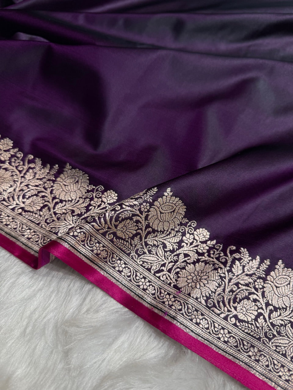 Dark Purple Shades Floral Border Mashru Silk Saree