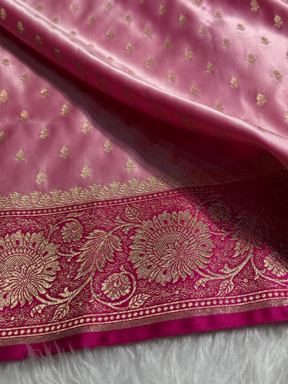 Baby Pink Banarasi Booti Katan Silk Saree