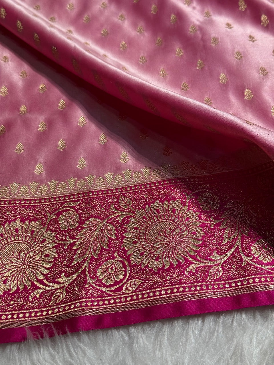 Baby Pink Banarasi Booti Katan Silk Saree
