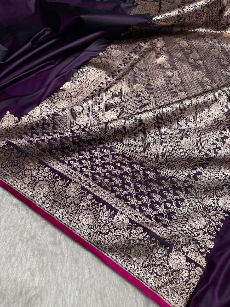 Dark Purple Shades Floral Border Mashru Silk Saree