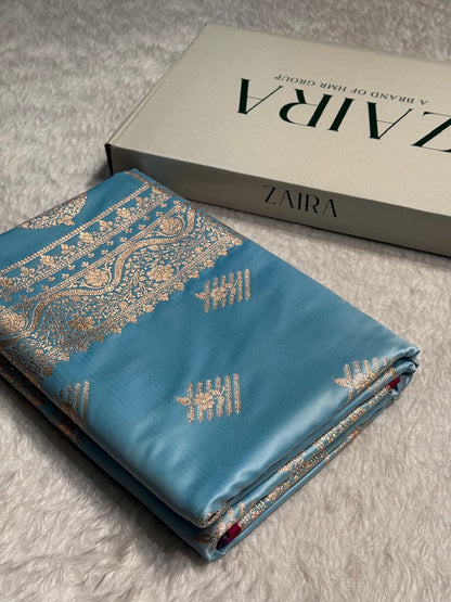 Sky Blue Banarasi Boota Katan Silk Saree