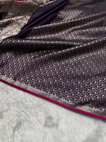 Dark Purple Shades Floral Border Mashru Silk Saree